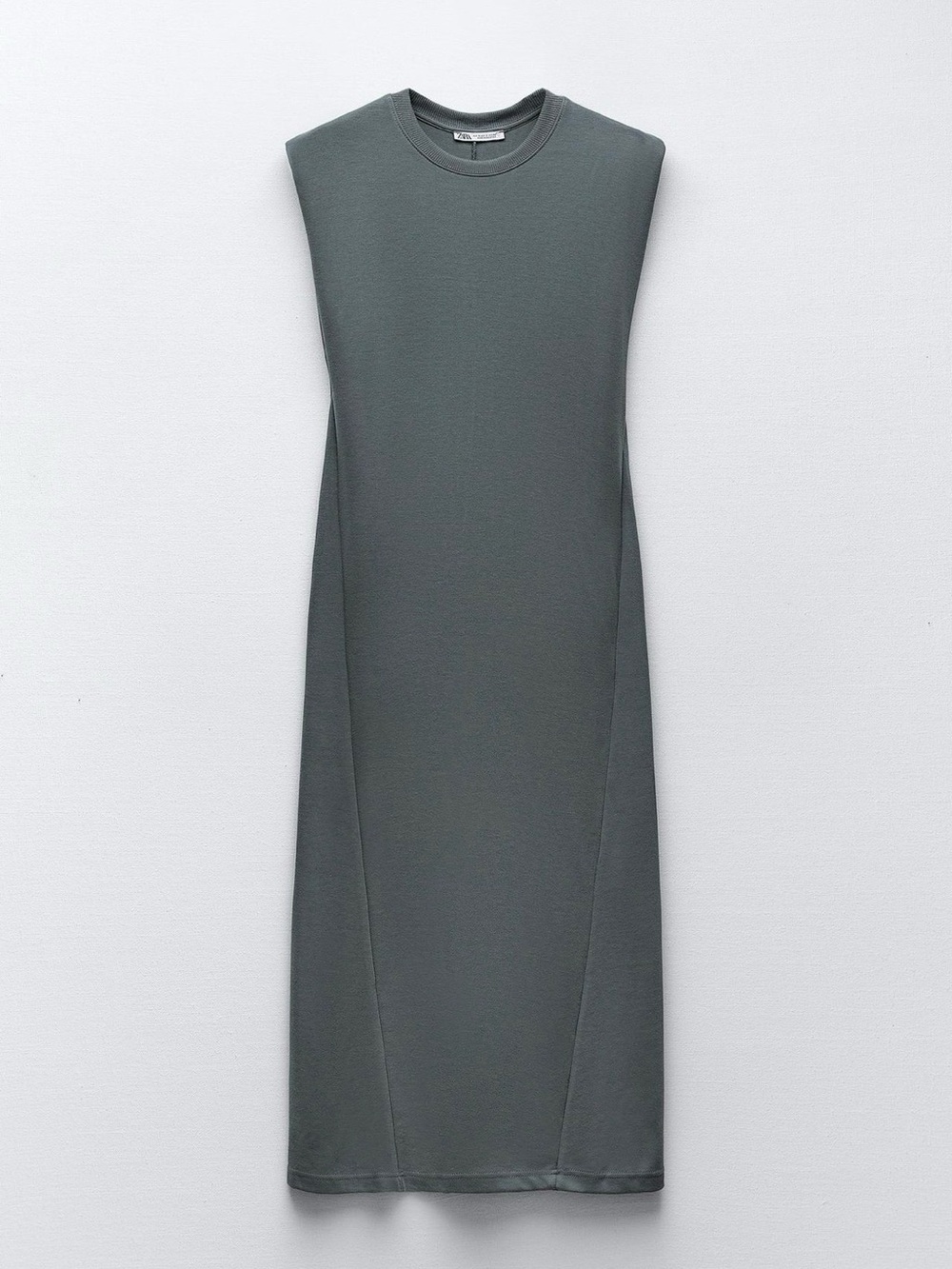 Zara Sleeveless Crewneck Midi Dress in Dark Gray washed effect